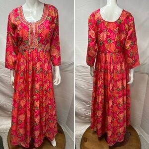 NWT Indya Luxe Women’s XL Long Pink Floral India Anarkali Dress Gown